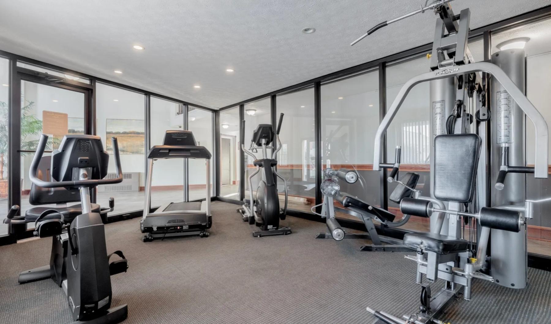 a gym with exercise equipment